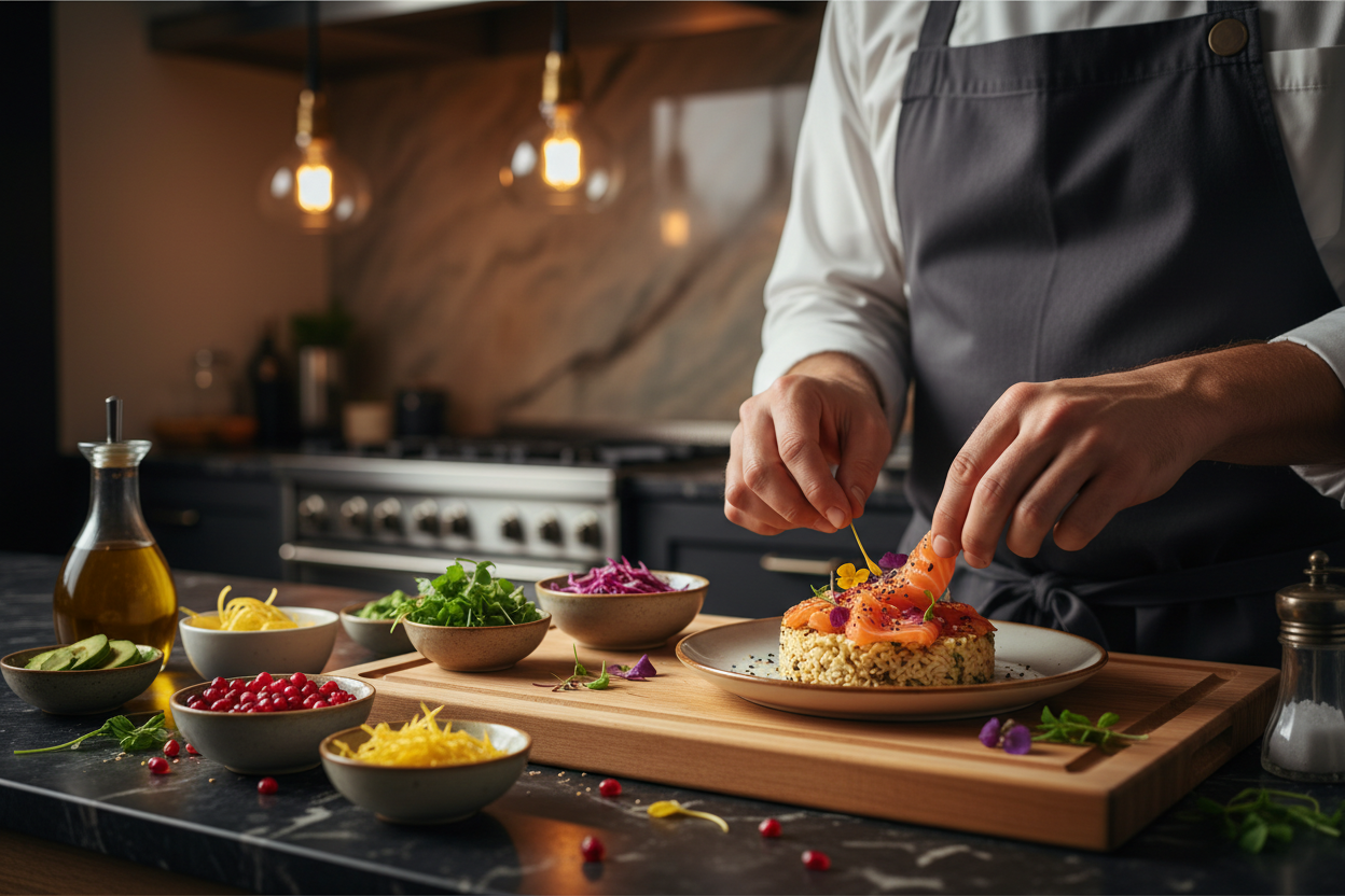Escena de cocina gourmet